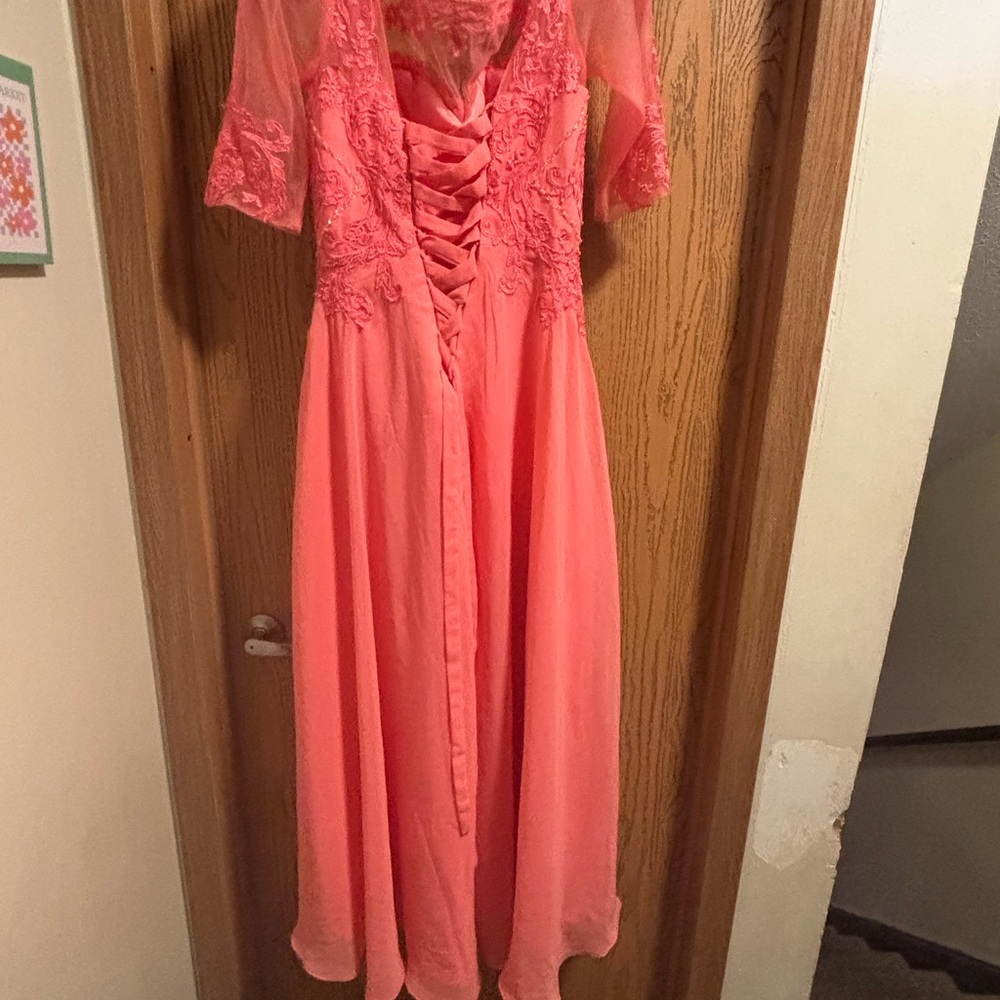 Peachy pink prom dress